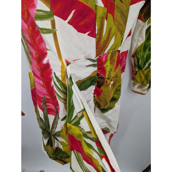 Tropical Print Tie Front Jacket Blouse Multicolor Size M Resortwear Boho Chic - Picture 4 of 4